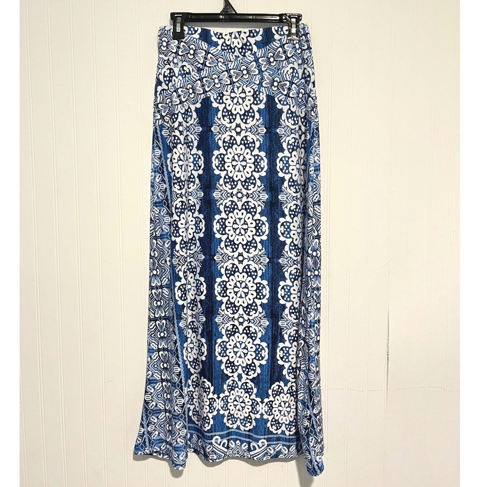 Beige by ECI Maxi Skirt Women S Blue Medallion Tile Print Boho Long Vacation